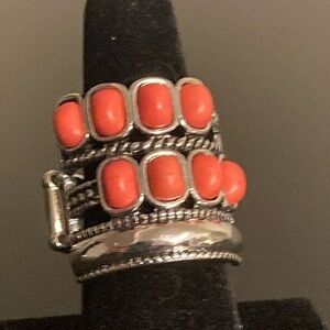 Paparazzi Silver and Coral Ring